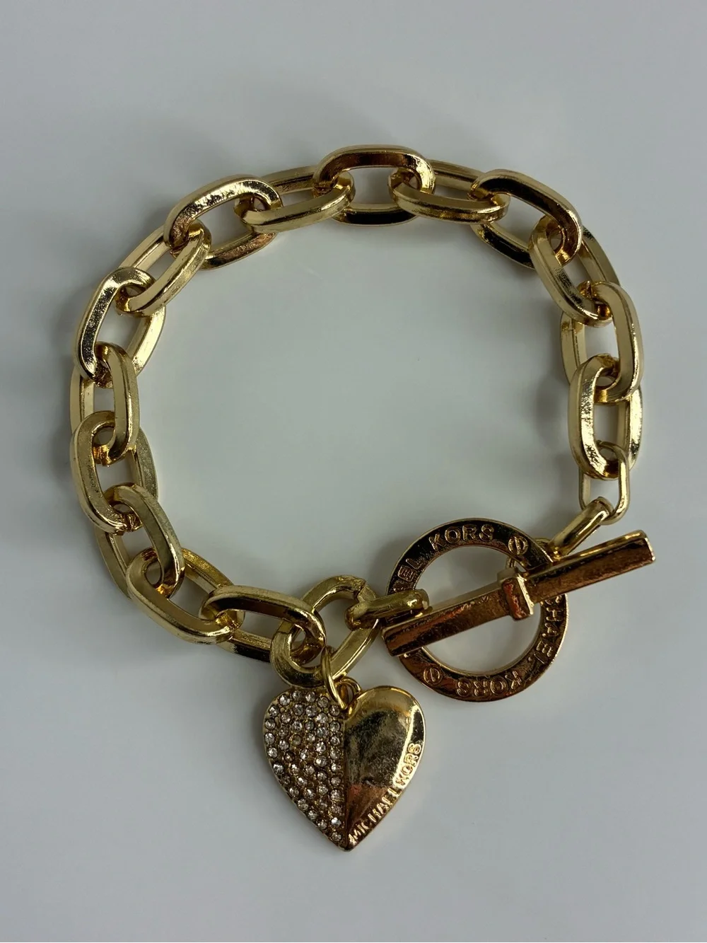 Vintage Gold Crystal Heart Toggle Bracelet